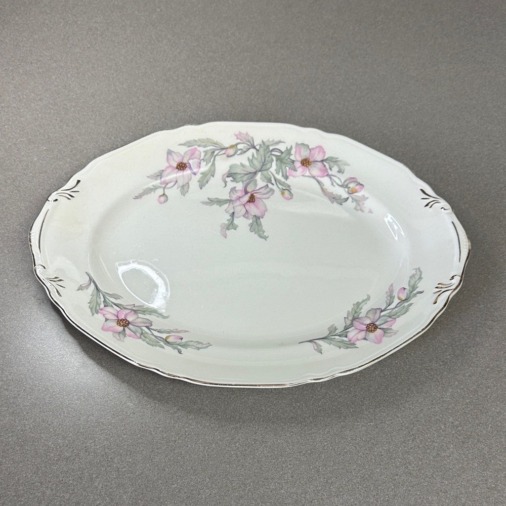 Floral Oval Platter with Pink Accents